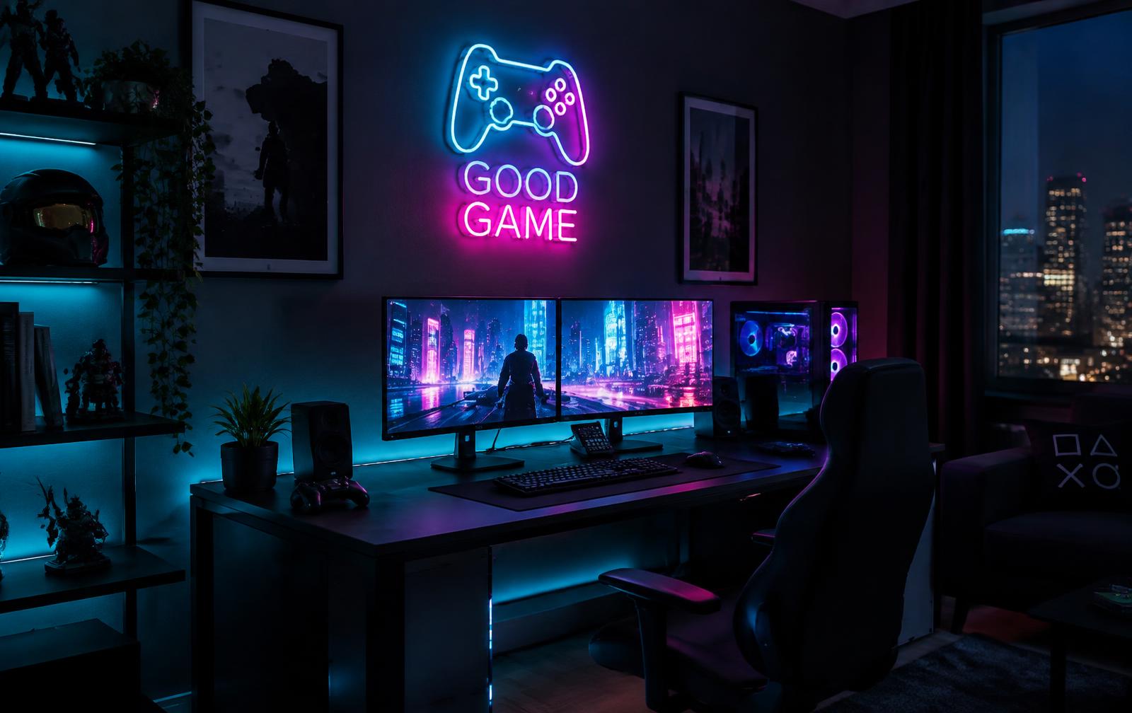 Neonskylt i gamingrum